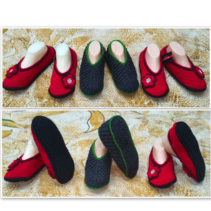 Вязаные тёплые мягкие обуви на подошве синтепоном