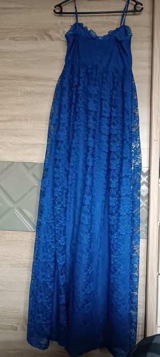 Дълга дантелена рокля турско синьо размер S