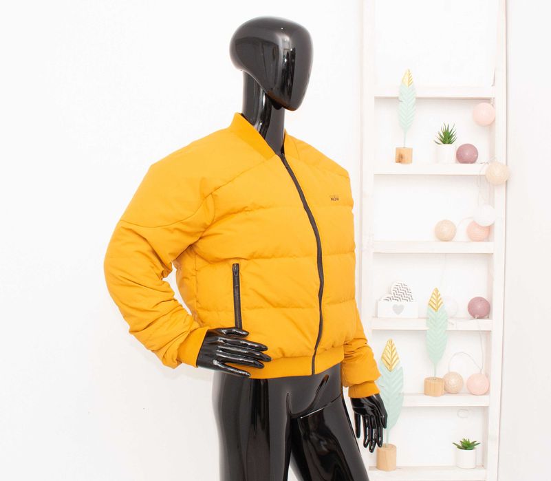 JOHAUG дамско пухено яке цвят горчица бомбер пълнеж пух пера S