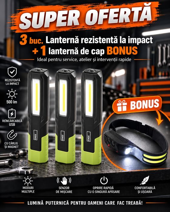 3+1-Gratis!Lanterna led acumulator.Lanterna rezistenta antigel,benzina