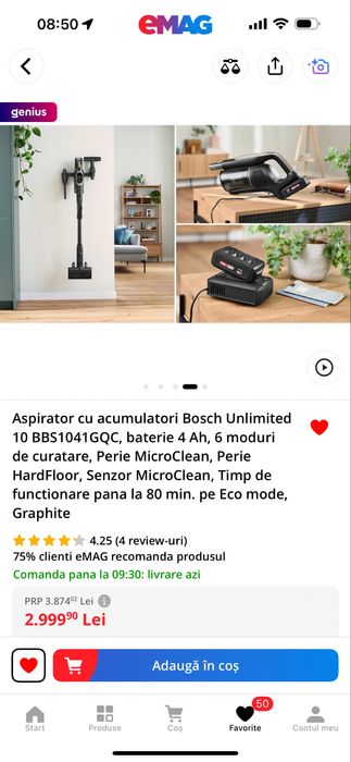 Aspirator Bosch unlimited 10 cu acumulatori Graphite
