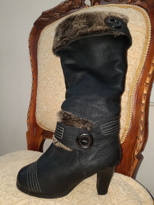 Сапоги зимние, кожаные