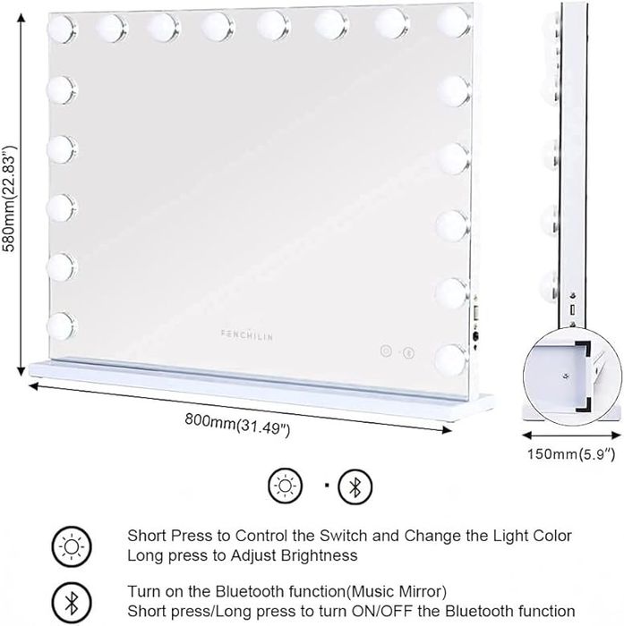 Голям Размер Професионално Гримьорско огледало с Bluetooth  LEDдимируе