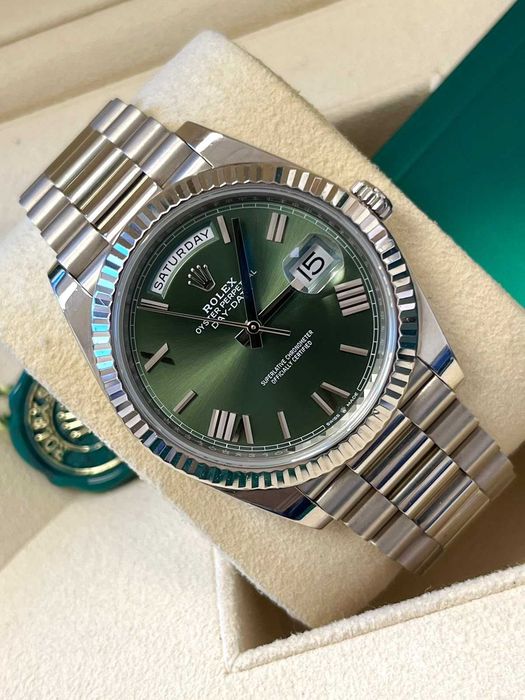rolex day-date 40mm сребристо/зелено