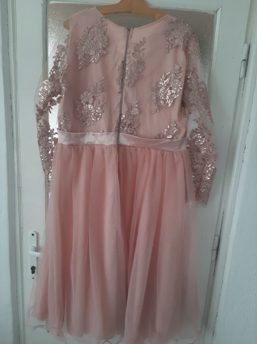 Rochie roz dantela cu paiete pt banchet