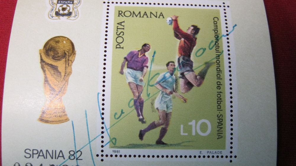 Filatelie,colita mono-timbru 1981,Spania 1982,autograf Duckadam.