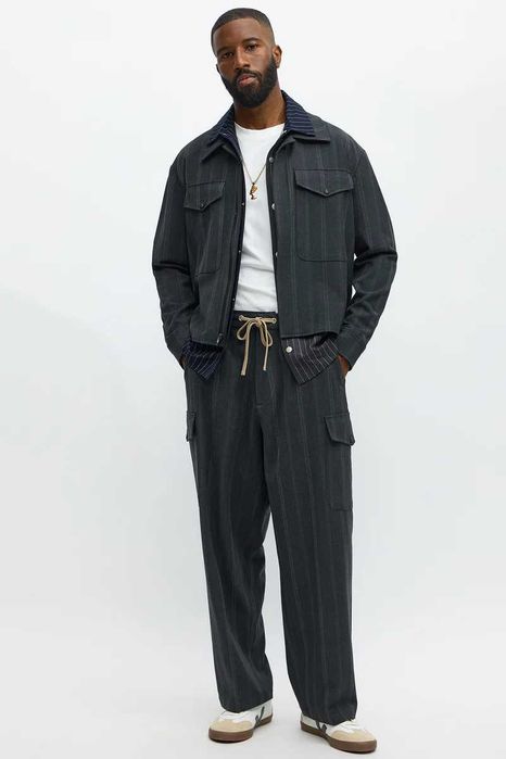 Стилни мъжки широки панталони с райе – Baggy Suiting – Нови