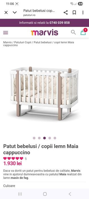 Pătuț Copii "Marvis" + Saltea de Cocos - Calitate Premium