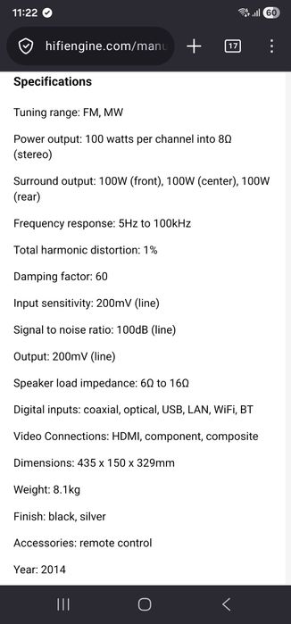 Receiver AV 5.2 Onkyo TX-NR535 Network