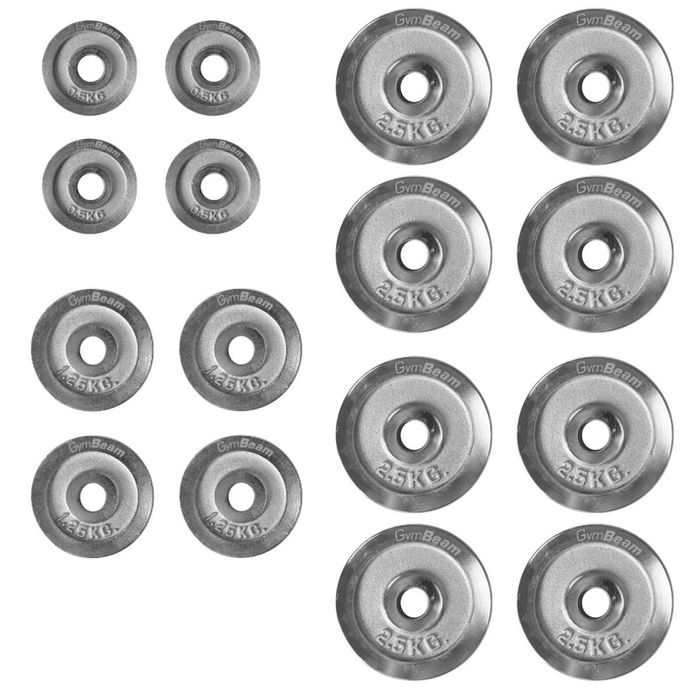 Set greutăți 30 kg GymBeam – gantere + halteră – ca nou