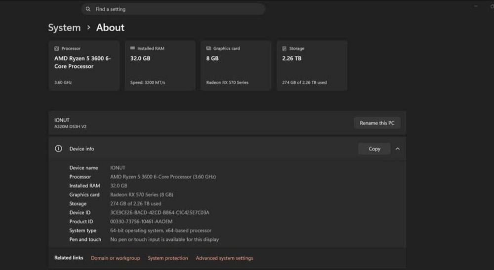 PC AMD Ryzen 5 32GB RAM