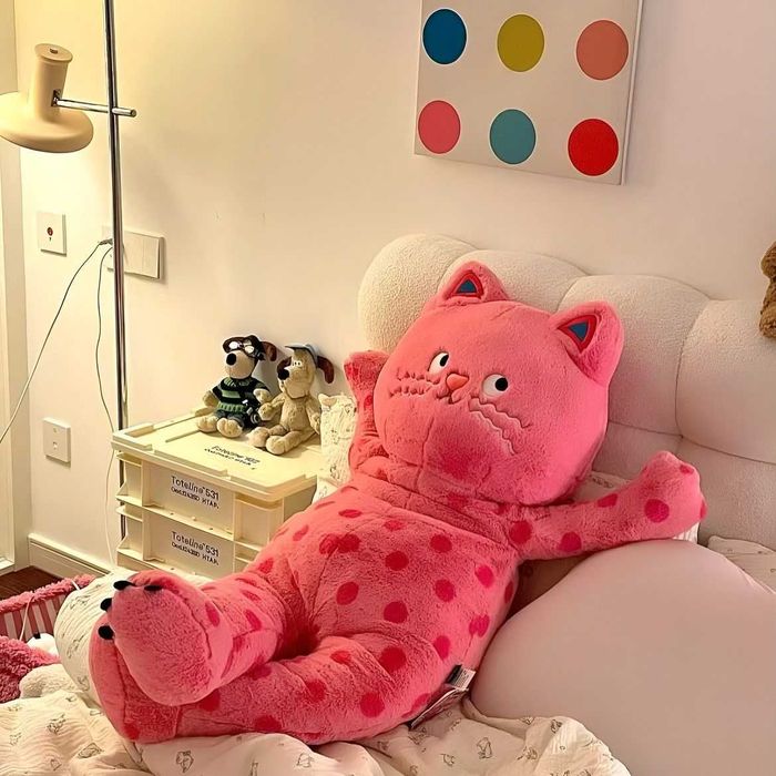 Голяма плюшена Котка- Розоча/Черна, 80см Голямо плюшено Коте