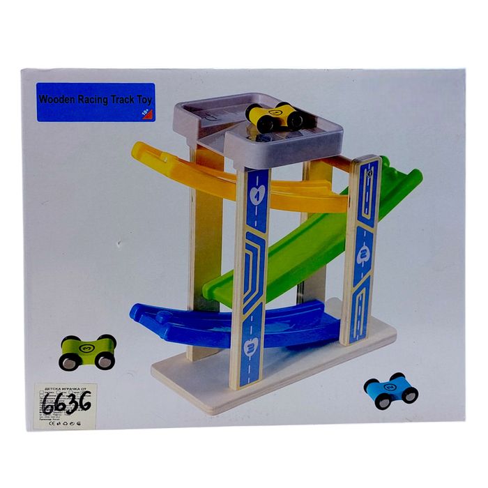 Дървена игра писта за коли и 3 колички 29 х 24 х 10 см