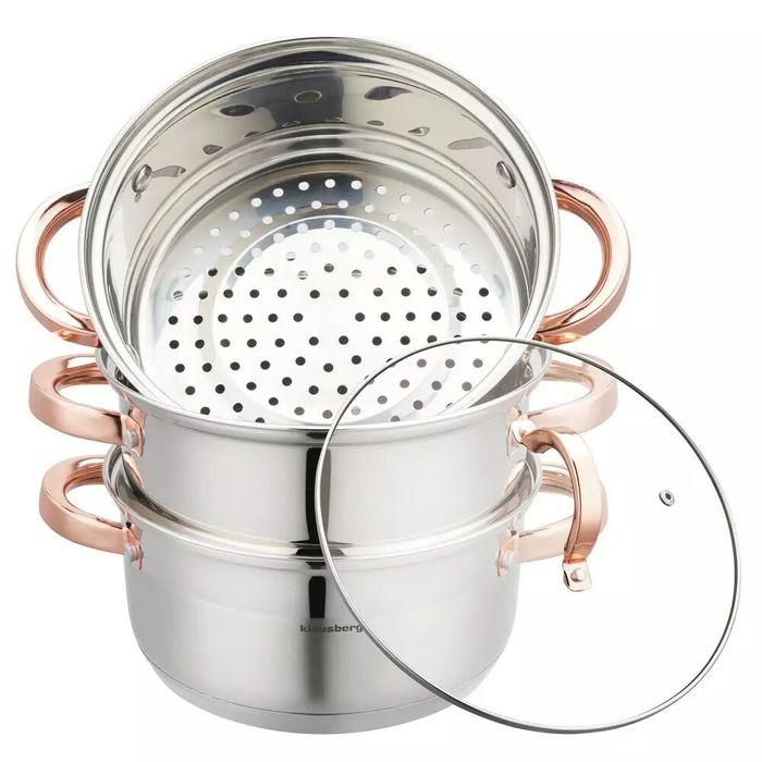 Set de 4 piese, oala pentru fiert cu abur, inox, diametru 20 cm,