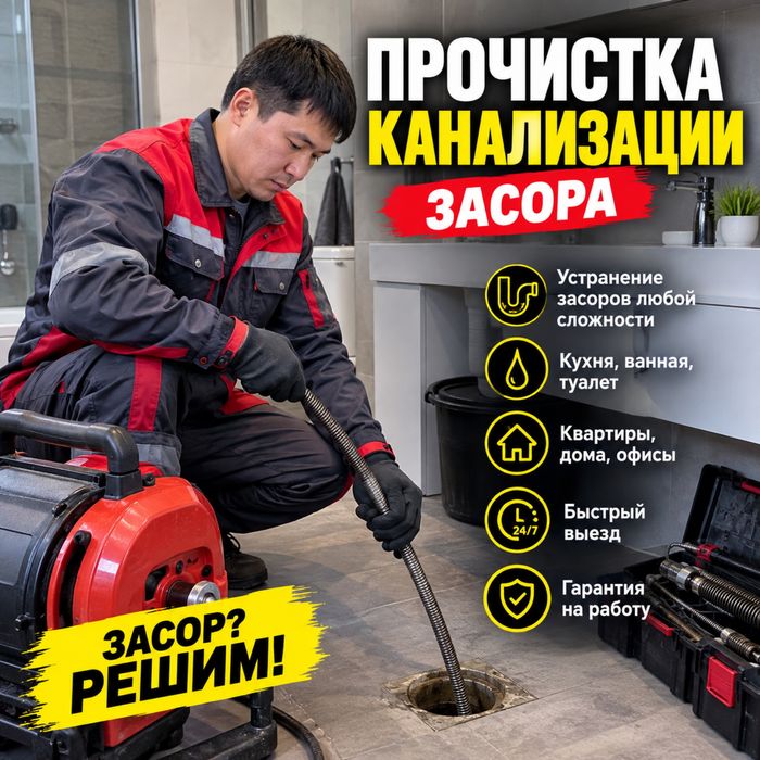 Прочистка канализации и устранение засоров Алматы 24/7