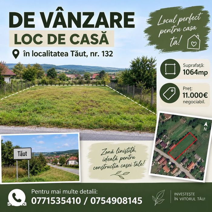 Teren de vânzare/ construit 1064 mp Tăut Bihor