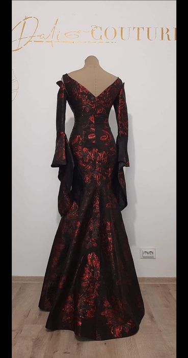 rochie couture sirenă negru & roșu  creație designer local • rochie elegantă premium • mărime S