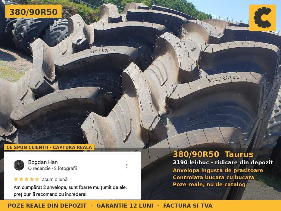 Anvelope Cauciucuri 380/90R50 380/90 R50 14.9R50 14.9-50 3809050 Taurus Prasitoare Tractor Roti Inguste SH Second Hand VERIFICATA Garantie 1 An