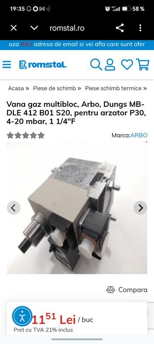 Vând vană gaz multibloc Arbo, MB-DLE 412 B01 S20  pentru arzător P30 4-20 mbar 1 1/4"F