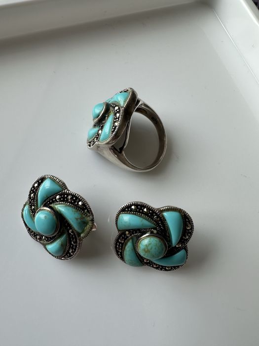 Сережки и кольцо с бирюзой. Серебро. 925 проба
