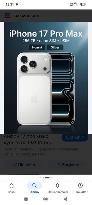 iPhone 17 Pro Max 256GB Silver