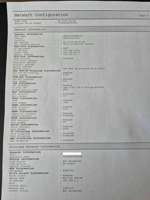 Лазерный принтер Samsung ML2165w c wifi