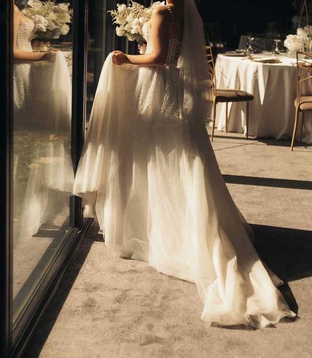 Rochie mireasa, voal & bentita