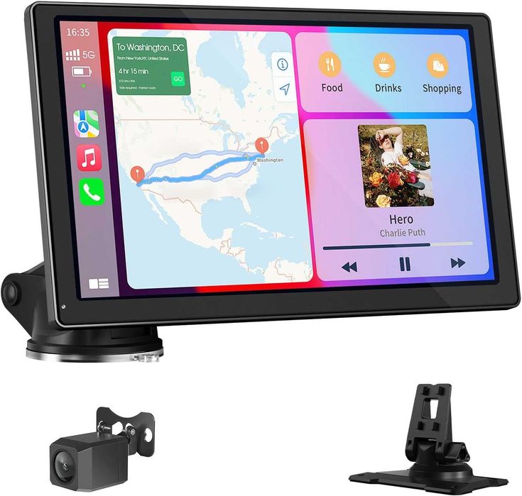 Smart screen navigatie GPS wireless de 9 inch auto,60FPS,Apple CarPlay Android Car suport magnetic OTA cameră mers înapoi Bluetooth control vocal