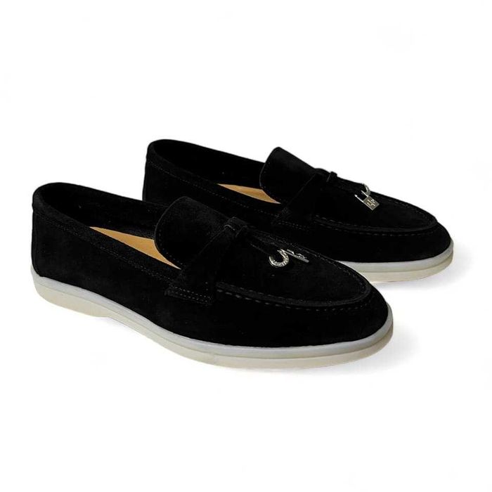 Дизайнерски дамски мокасини в черен естествен велур
