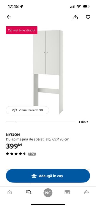 Dulap mașină de spălat IKEA NYSJÖN – alb bej, stare foarte bună