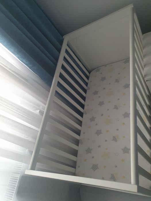 Patut Ikea SUNDVIK + saltea fibra cocos, ofer cearceaf/protectii salte