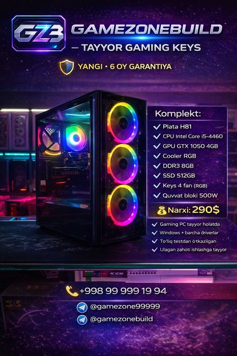 Yengi 6 oy garantiya Tayyor Kompyuter Keys