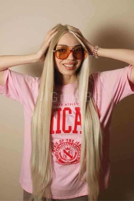 Дълга права пепелно руса лейс фронт перука Елора