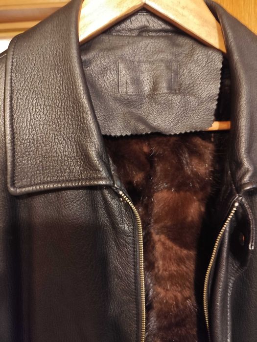 Jacheta de lux geaca piele 52 XL Atelier Torino piele si blana natural