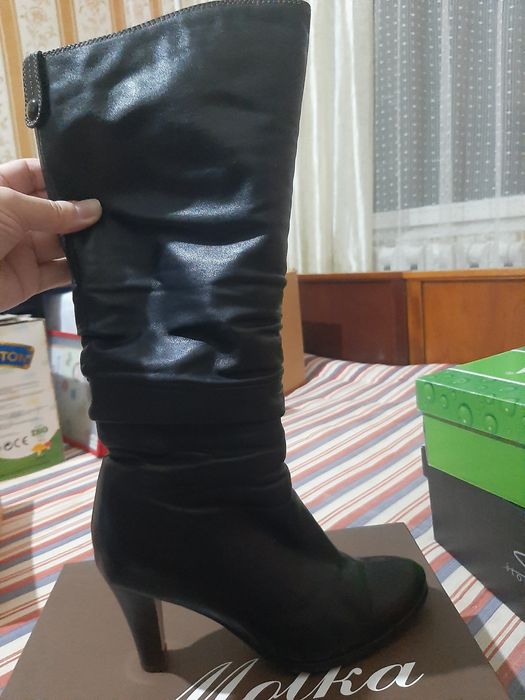 Тёплые кожаные сапоги