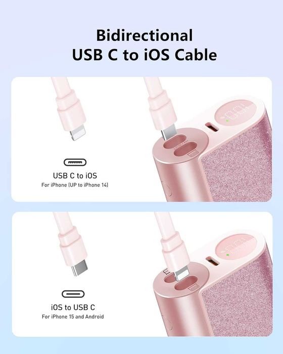 VEGER 10000 mAh външна батерия – розово-златен брокатен powerbank