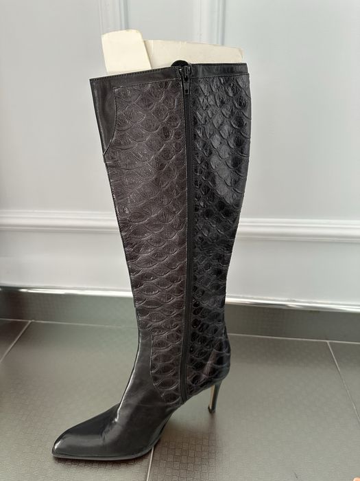 Cizme cu toc, din piele, negre