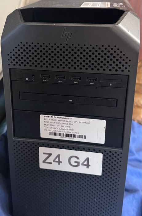 HP Z4 G4 Workstation Xeon W - 2102 @ 2,90 GHz, 32GB RAM, 512GB NVME SSD