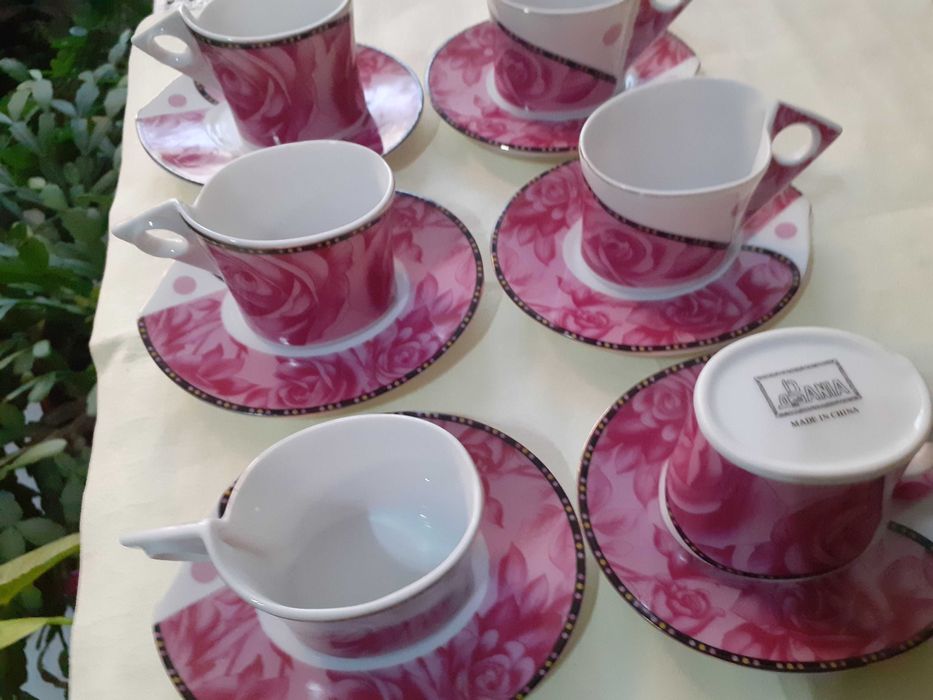 Servici cafea, porțelan China - 6 cești + 6 farfurioare - 100ml.