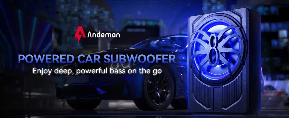 Компактен 10” автомобилен 800 W активен субуфер със синя  подсветка