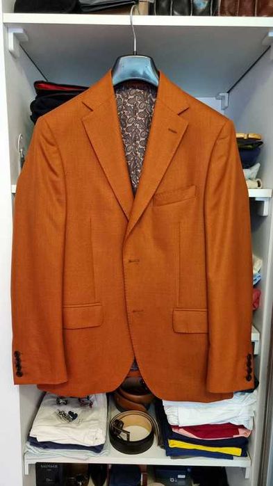 Sacou barbat Double Breasted Royal Hem, mar. 44, roz inchis, 100% lana