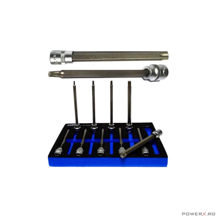 Trusa torx, biti, lungi 140 mm, 10 piese, 3/8" T10-T55, Satra