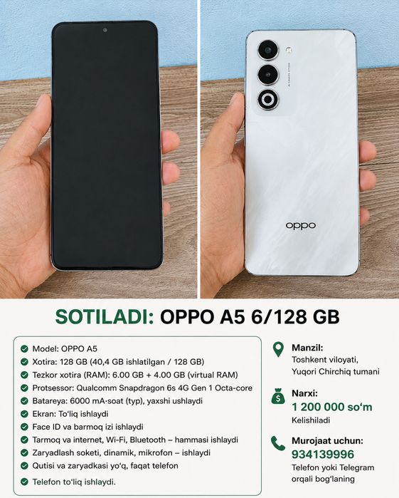 OPPO A5 telefon kafolati bilan