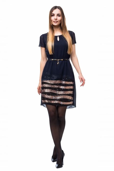 Платье вечернее синее с пайетками