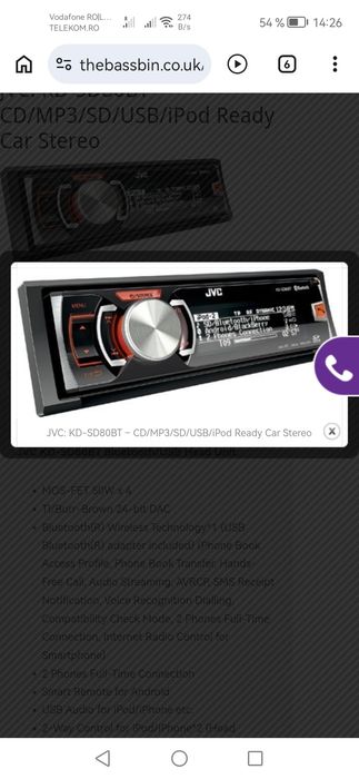 Player auto JVC bluetooth