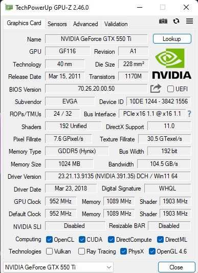 Placa video Gaming vintage EVGA GTX 550 Ti 1Gb 192 bit Impecabila