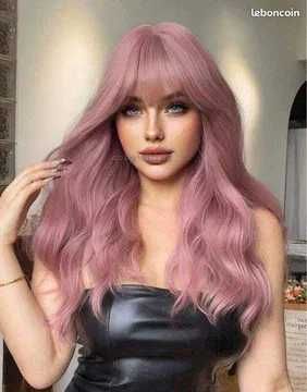 70 см чуплива перука цвят пепел от рози с бретон