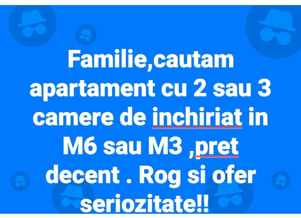 Familie cautam chirie apartament 2 sau 3 camere