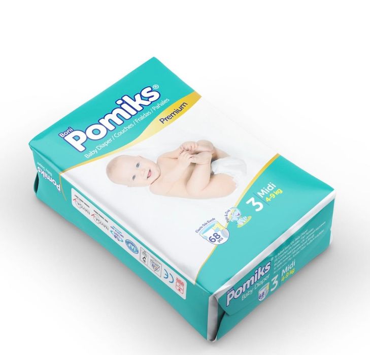 Scutece bebelusi POMIKS 3 Midi (4-9kg) 68 buc. Pampers