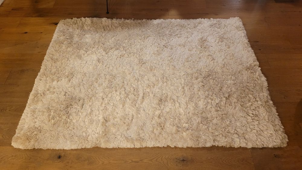 Covor shaggy, fir lung, pufos alb cu gri 1,40 x 2,00 m (Rovere mobili)